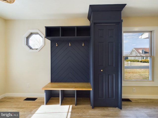 mudroom with wood-type flooring