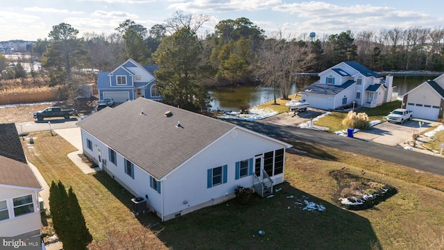 bird's eye view featuring a water view