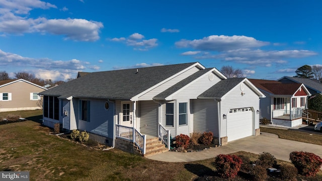 single story home with a garage and a front yard