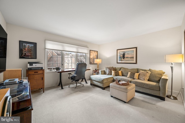 living room featuring light carpet