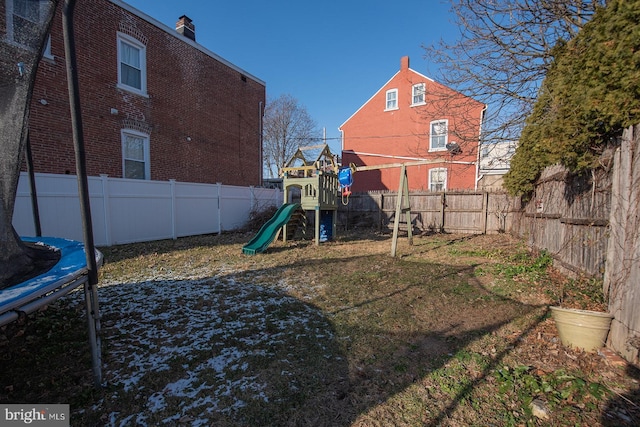 view of play area featuring a trampoline