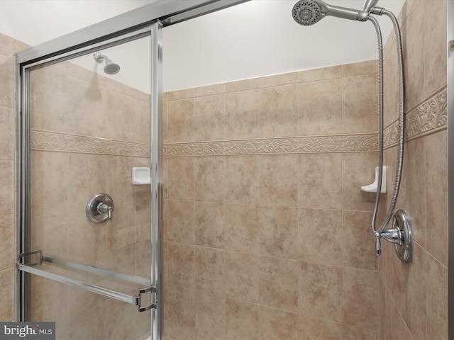 bathroom featuring a shower with shower door