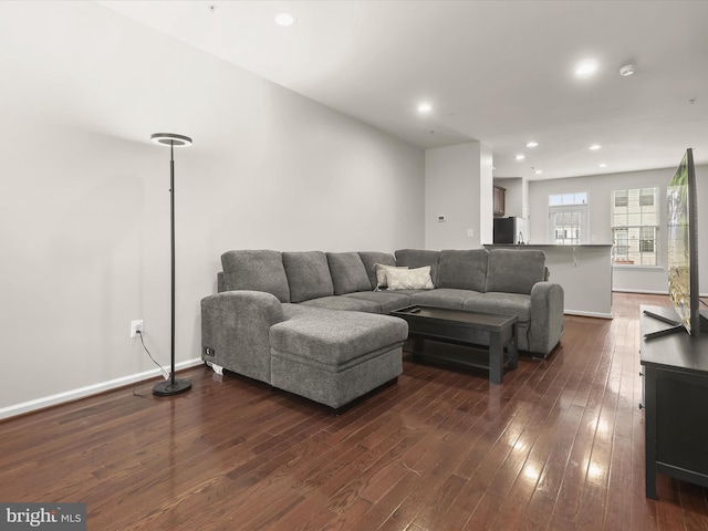 living room featuring dark hardwood / wood-style floors