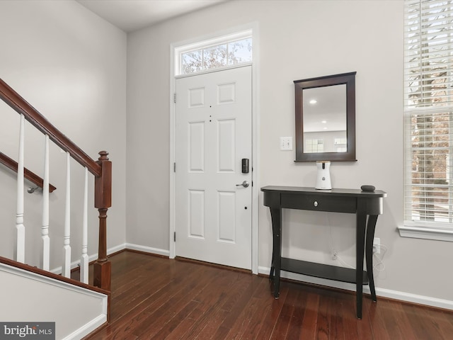 foyer with dark hardwood / wood-style flooring and a wealth of natural light