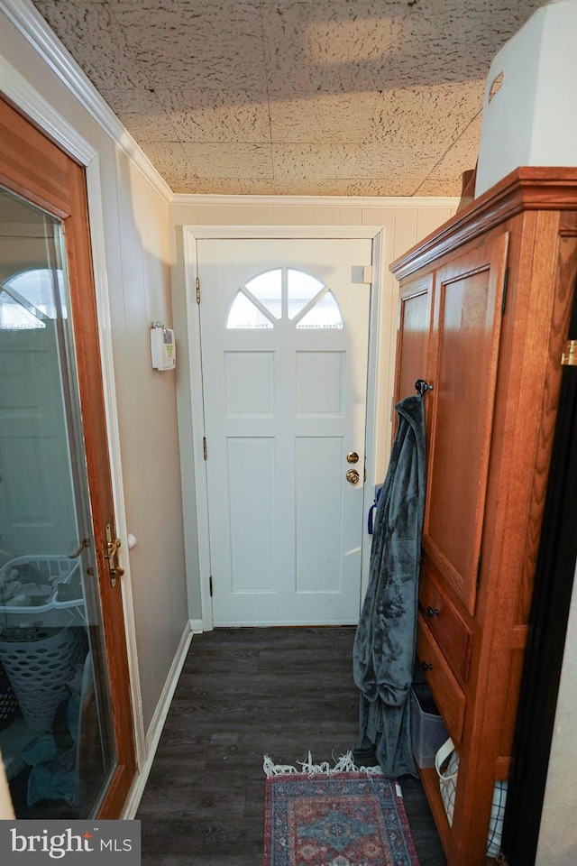 doorway with dark hardwood / wood-style floors