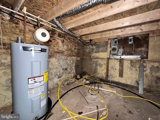 utility room featuring water heater