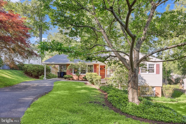 1113 Cameron Rd, Alexandria, VA 22308 - view of front facade featuring asphalt driveway, a front yard, and an attached carport