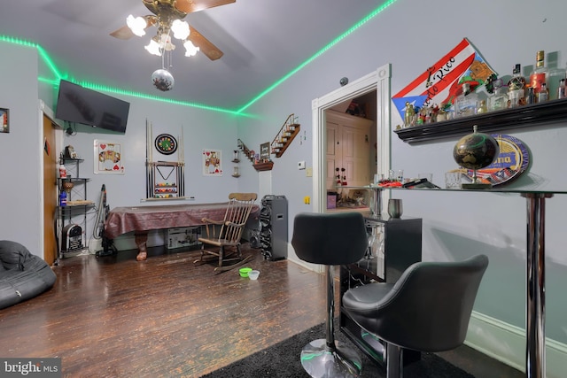 office featuring ceiling fan and dark hardwood / wood-style floors