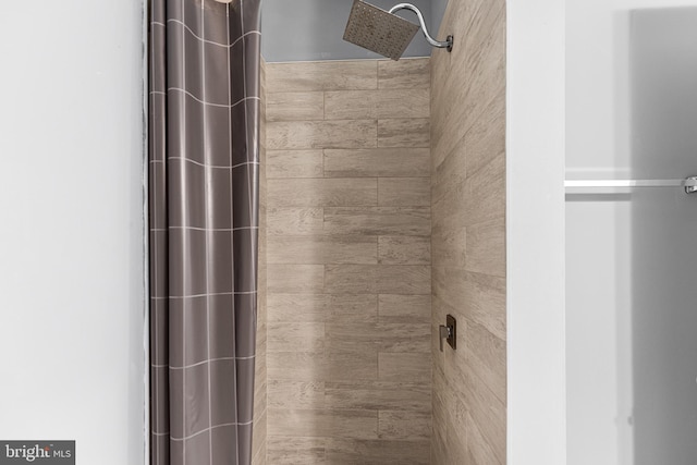 room details with a shower with shower curtain