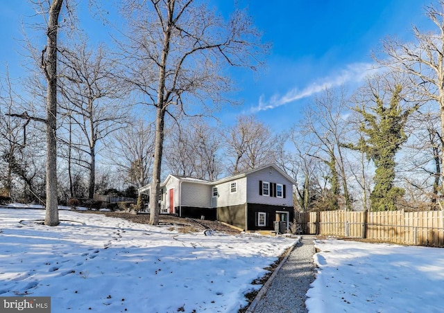 view of snow covered property