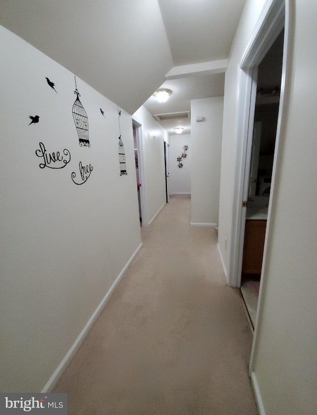 corridor with light colored carpet