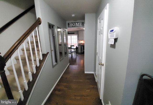 hallway with dark wood-type flooring