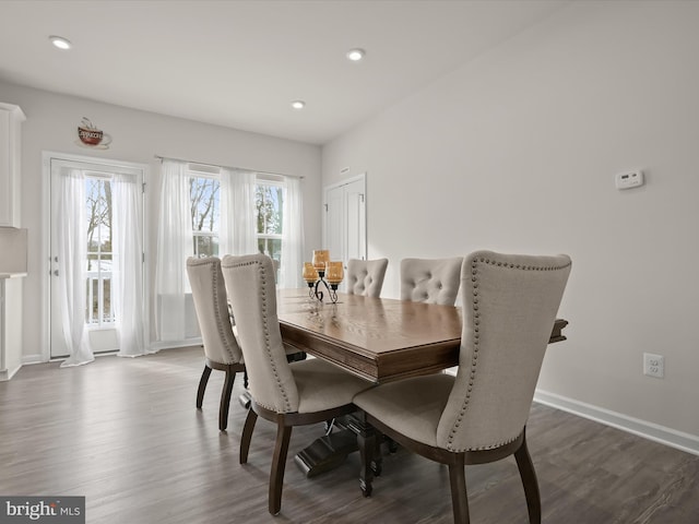 dining space featuring wood-type flooring