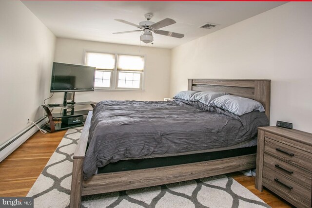 bedroom featuring wood-type flooring and ceiling fan