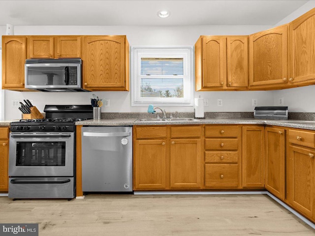 kitchen with sink, light hardwood / wood-style floors, and appliances with stainless steel finishes