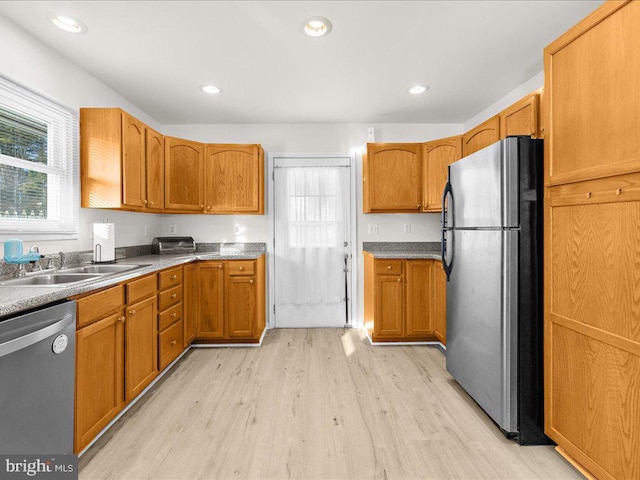 kitchen with sink, light hardwood / wood-style floors, and stainless steel appliances