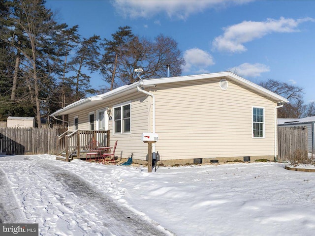 view of snow covered exterior