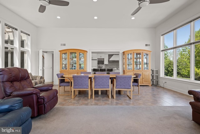 dining space with carpet