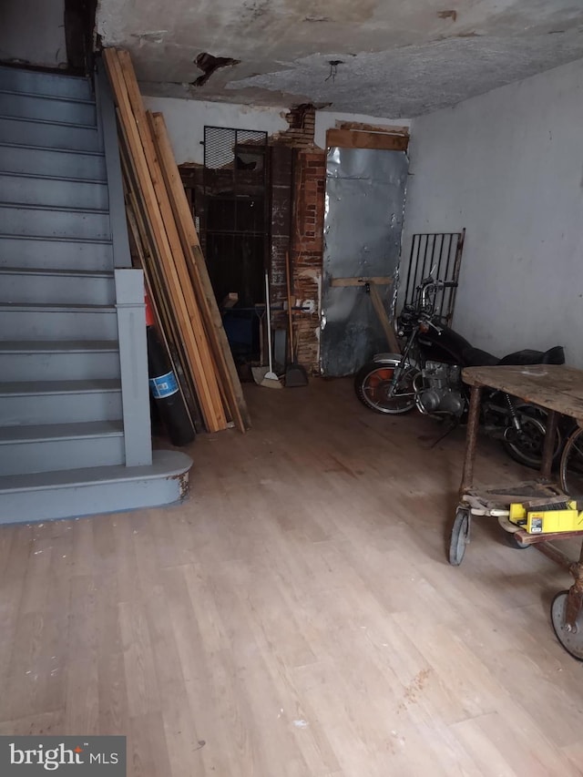 basement featuring light hardwood / wood-style flooring