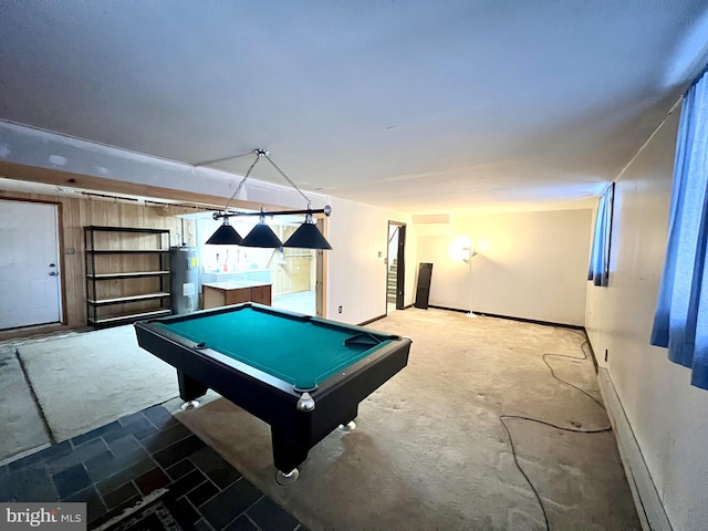 playroom featuring billiards and electric water heater