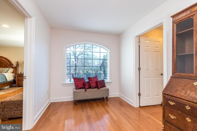 living area with light hardwood / wood-style floors