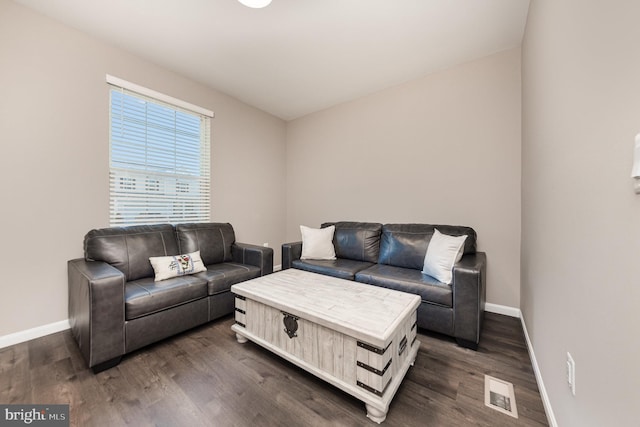 living room with dark hardwood / wood-style floors