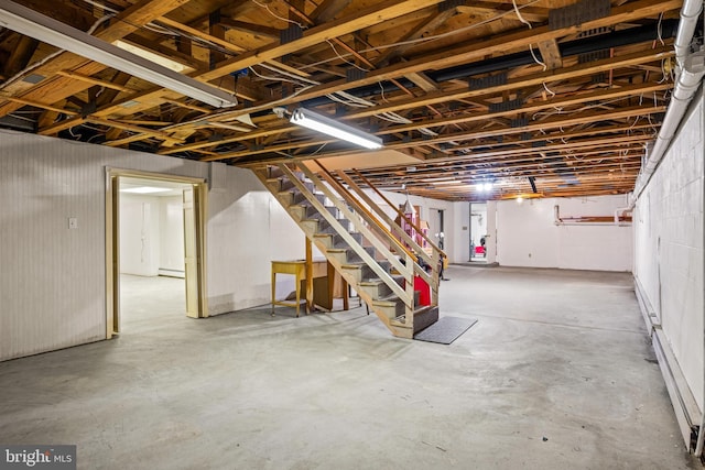 basement with a baseboard radiator