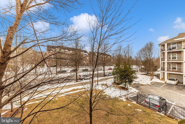 view of yard layered in snow