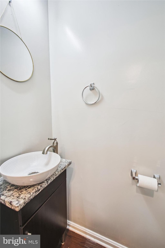 bathroom featuring wood-type flooring and vanity