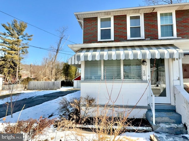 view of snow covered exterior