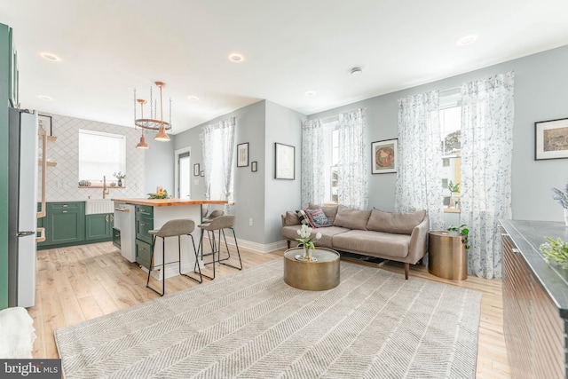 living room with light wood-type flooring