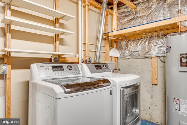 laundry room with washing machine and dryer and electric water heater