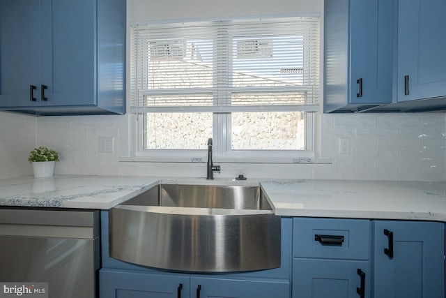 kitchen featuring a wealth of natural light and blue cabinets