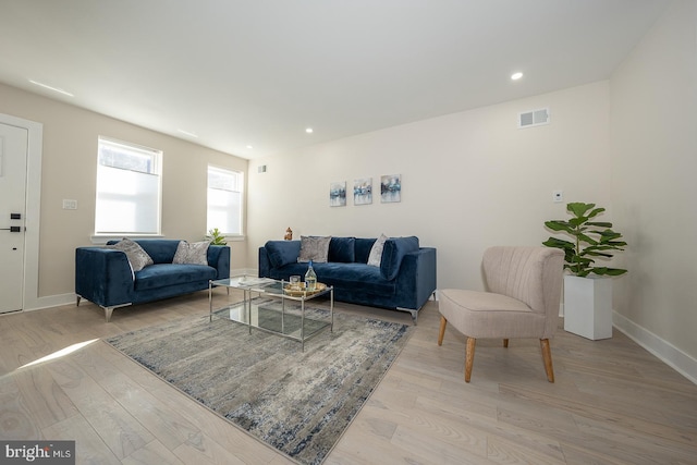 living room with light hardwood / wood-style floors