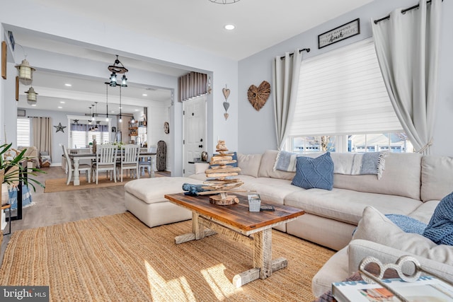 living room featuring light hardwood / wood-style flooring