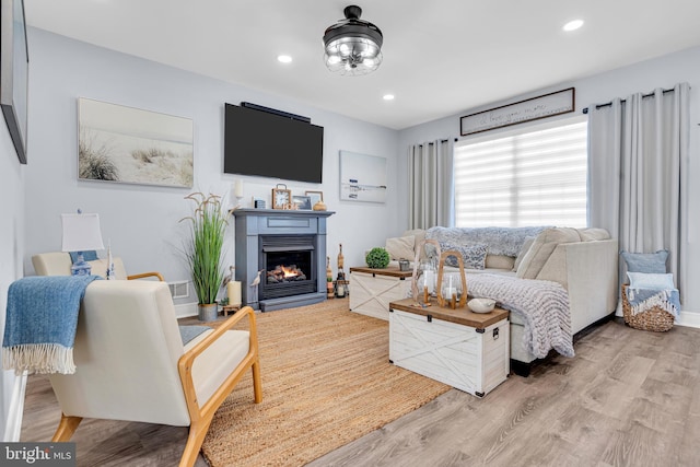 living room with hardwood / wood-style floors