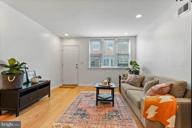 living room featuring light wood-type flooring