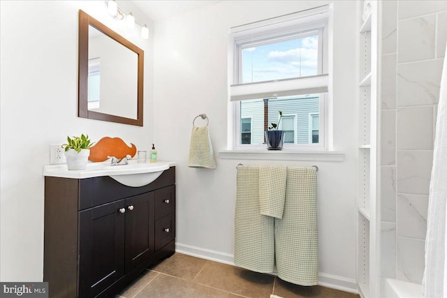 bathroom with vanity and tile patterned floors