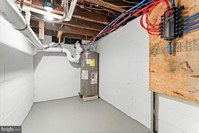 basement with water heater