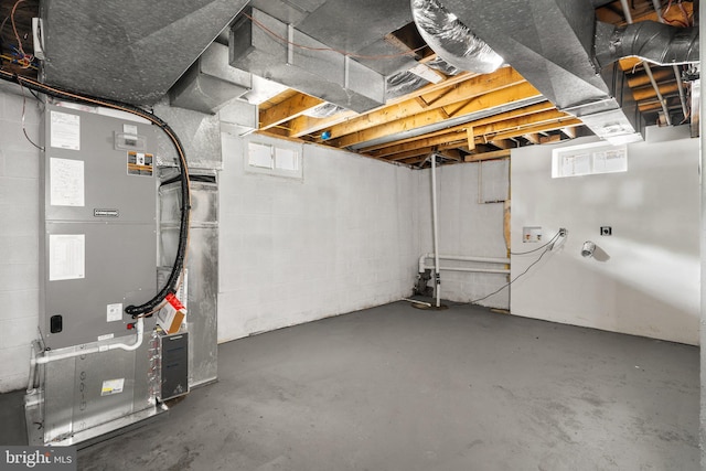 basement with heating unit