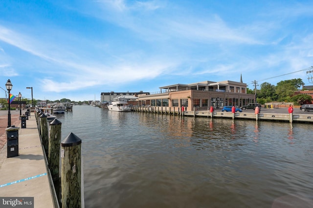 view of dock with a water view