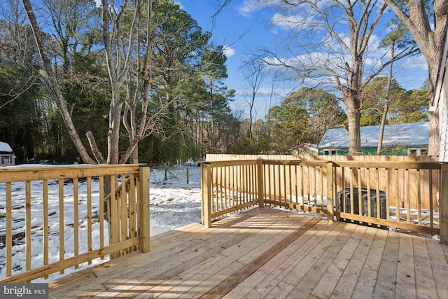 view of snow covered deck