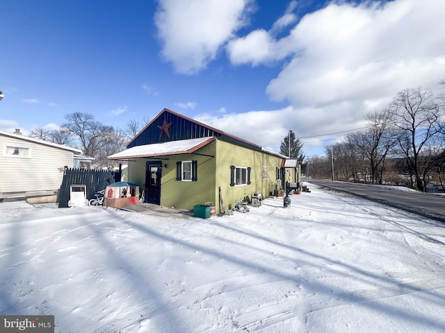 view of snow covered property