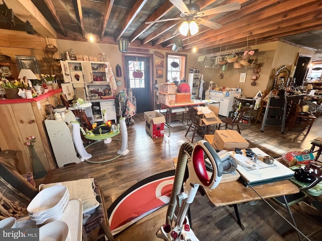 dining room featuring ceiling fan and hardwood / wood-style flooring