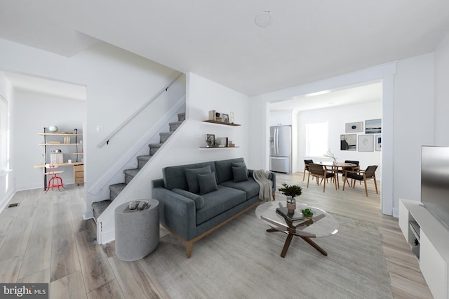 living room featuring light wood-type flooring