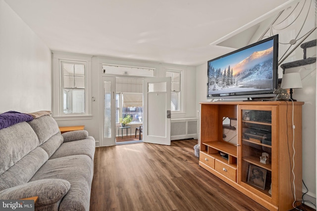 living room with hardwood / wood-style flooring