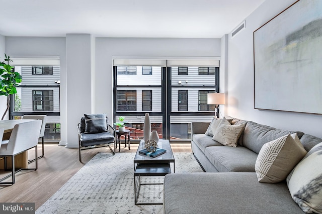 living room with light wood-type flooring