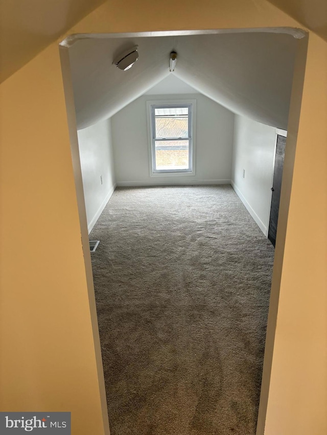 additional living space featuring lofted ceiling and light colored carpet