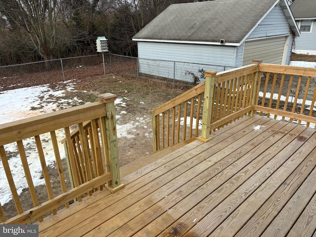 view of snow covered deck