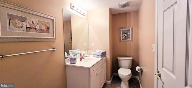 bathroom featuring toilet, tile patterned floors, and vanity